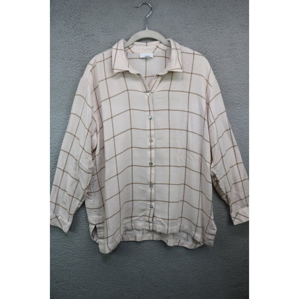 J.‎ Jill Long Sleeve Windowpane Button-Up Blouse-Office-Career-Size Medium-Soft